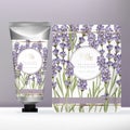 Vector Violet Lavender Beauty Set with Metallic Silver Hand Cream Tube & Face Mask Packet Royalty Free Stock Photo