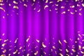 Vector violet purple Curtain gold Confetti Greeting Card, background with Free Space. Luxury, Glamour Design with Shine Sparkles Royalty Free Stock Photo