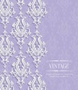 Vector Violet Vintage Invitation Card with Floral Damask Pattern