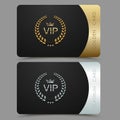 Vector VIP golden and platinum card. Black geometric pattern background with crown laurel wreath. Luxury design for vip member Royalty Free Stock Photo