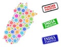 Distress India Pakistan Badges and Colored Viral Punjab Province Map Collage