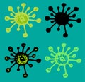 The virus icon is green. A hand-drawn set of round-shaped microbes with a ray-tentacle texture of dots in a flat style. isolated Royalty Free Stock Photo
