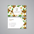 Vector visit card template with pattern kiwi and flower