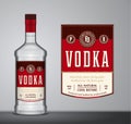 Vector vodka label. Vodka glass bottle mockup