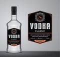 Vector vodka label. Vodka glass bottle mockup