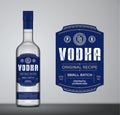 Vector vodka label. Vodka glass bottle mockup