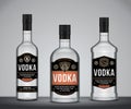 Vector vodka labels. Vodka glass bottle mockups