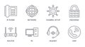 Vector Voice over IP icons. Editable stroke. IP phone router network pc channel setup configuration encoding headset multimedia