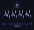 Vector Voice Recognition Illustration, Pulse Wave Glowing Line and Microphone Shining Icon, Neon Blue Font.