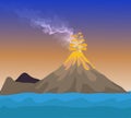 Vector - Volcano eruption with hot lava illustration