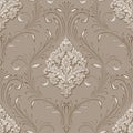 Vector volumetric damask seamless pattern element. Elegant luxury embossed texture for wallpapers, backgrounds and page