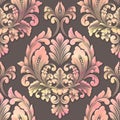 Vector volumetric damask seamless pattern element. Elegant luxury embossed texture with watercolor for wallpapers