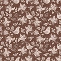 Vector volumetric flower, bird seamless pattern background. Elegant luxury embossed texture for backgrounds, seamless Royalty Free Stock Photo