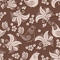 Vector volumetric flower and bird seamless pattern element. Elegant luxury embossed texture for backgrounds, seamless Royalty Free Stock Photo