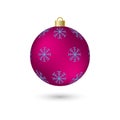 Volumetric red Christmas ball with blue snowflake pattern, with shadows and highlights. Christmas tree toy. Isolated on Royalty Free Stock Photo