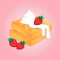 Vector Waffles illustration. Baking with syrup, whipped cream and strawberries.