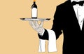 Vector waiter with wine