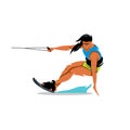 Vector Wakeboarding Girl Cartoon Illustration. Royalty Free Stock Photo