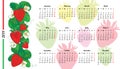 Vector wall calendar for 2018 year with outline red Strawberry, flower and green leaves isolated on white background. Royalty Free Stock Photo