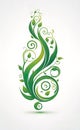 vector wallpaper design of green vines and spiral flames isolated on white background, abstract floral ornament for design, Royalty Free Stock Photo