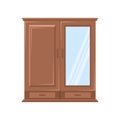 Vector wardrobe illustration, wooden and glass wardrobe