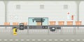 Vector warehouse hangar interior empty scene in flat style