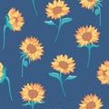 Vector Warm Colored Sunflowers on Blue seamless pattern background. Perfect for fabric, scrapbooking and wallpaper