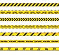 Vector Warn Ribbons Set, Yellow and Black Colored Design Elements, Warning, Caution Signs. Royalty Free Stock Photo