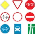 Vector warning, restrictive and prohibitory road signs for traffic