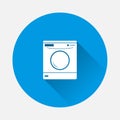 Vector washing machine icon on blue background. Flat image home Royalty Free Stock Photo