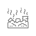 Vector waste landfill, air pollution line icon.