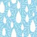 Vector water drops on nature twigs texture blue vector seamless pattern background. Royalty Free Stock Photo