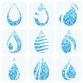 Vector water drops set. Creative blue icons