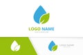 Vector water drop and leaf logo combination. Unique organic water logotype design template. Royalty Free Stock Photo