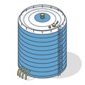 Vector water reservoir isometric building info graphic. Outlined water reservoir supply