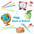 Vector watercolor back to school poster with