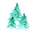 Vector watercolor background with green fir forest Royalty Free Stock Photo