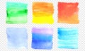 Vector watercolor banner set. Color square smear of watercolour splash stain on transparent background Royalty Free Stock Photo