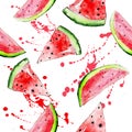 Vector watercolor bright watermelon seamless
