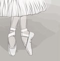 Vector watercolor brush drawing of feet of dancing ballerina in pointe shoes Royalty Free Stock Photo