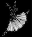 Vector watercolor brush drawing of young dancing ballerina in jump