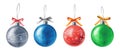 Vector Watercolor Christmas balls isolated on white background. Holiday design elements. Silver, blue, red, green balls Royalty Free Stock Photo