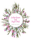 Vector watercolor colorful circular floral wreaths with pink and