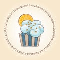 Vector watercolor cupcake with orange slice. Vector illustration Royalty Free Stock Photo