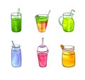 Vector Watercolor Doodle Smoothies Drawings, Isolated Hand Drawn Illustrations Set.