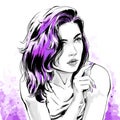 Fashion watercolour illustration, flirting sensual girl