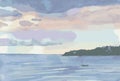 Vector watercolor drawing of morning seascape mediterranean sea