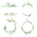 Vector watercolor Floral Frame Collection. Set of cute retro leaf arranged un a shape of the wreath