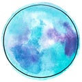 Vector and watercolor full moon drawing in teal blue