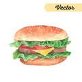 vector watercolor hamburger hand-drawing Royalty Free Stock Photo